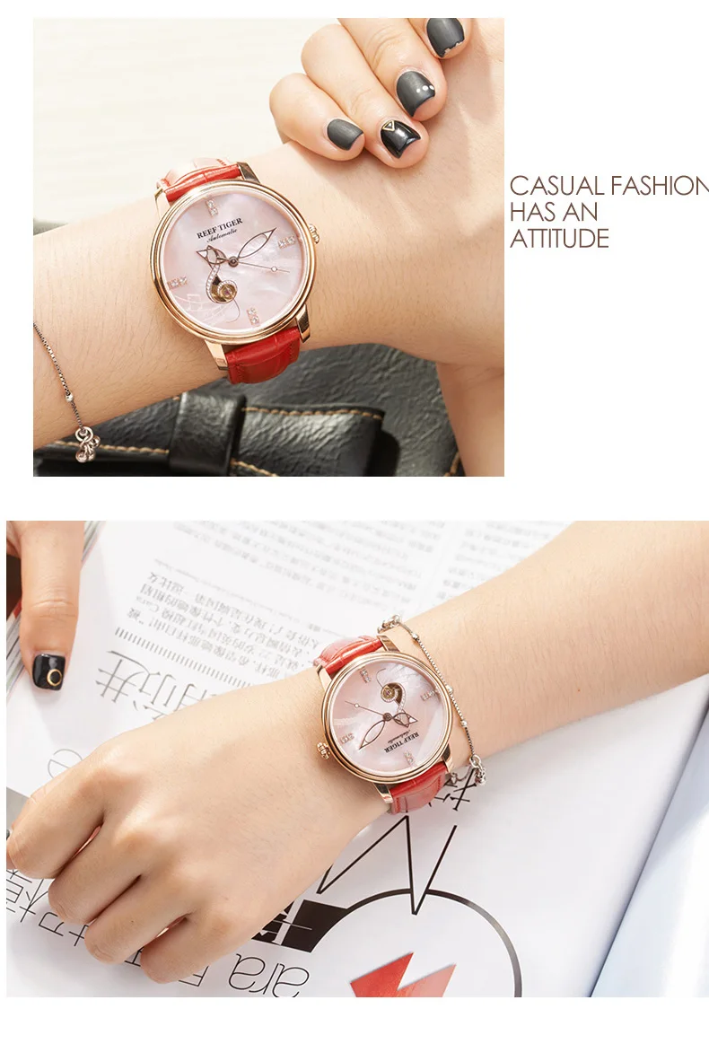 Women's Casual Automatic Watches with Leather Strap