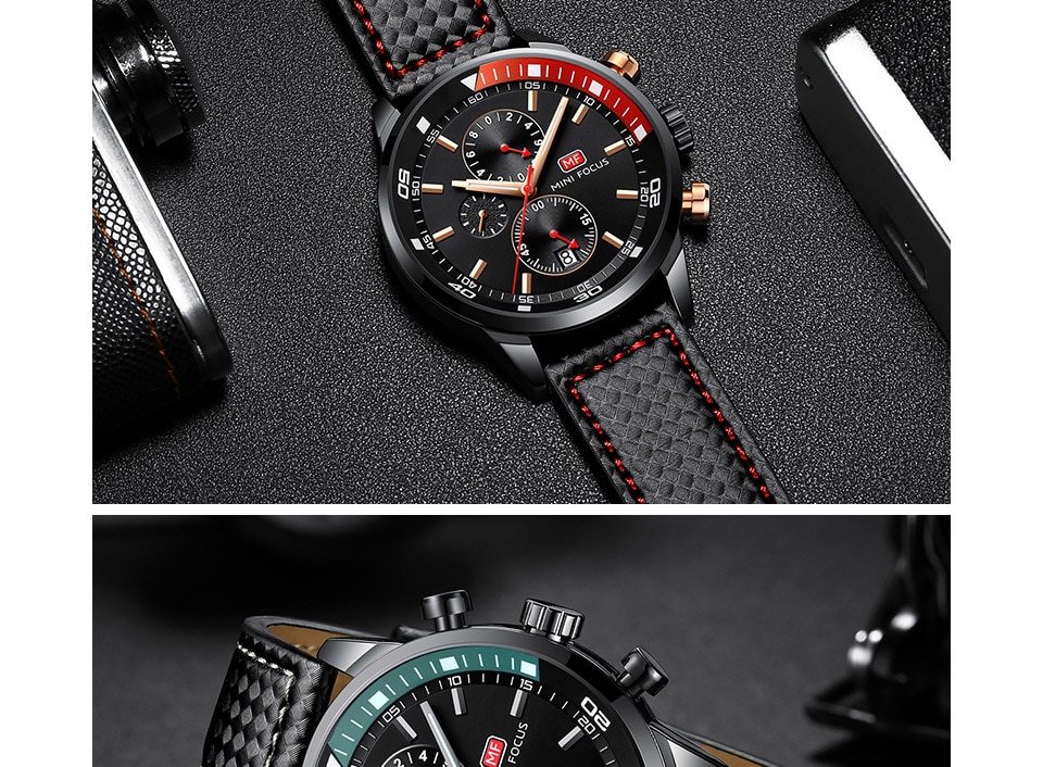 Men's Plaid Leather Strap Watches