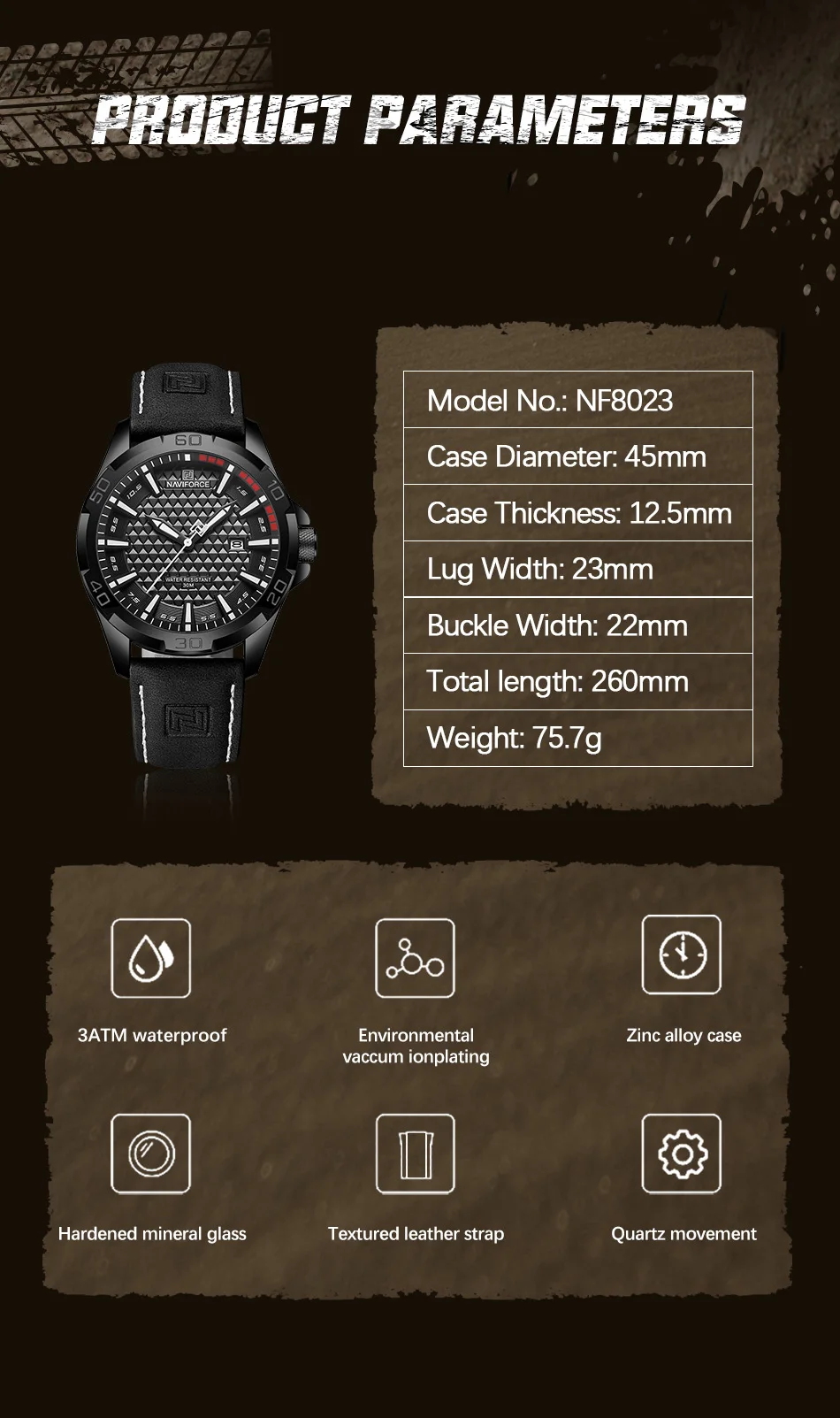 NAVIFORCE Brand Men Fashion Quartz Watches Male Leather Strap Sport Waterproof Wristwatches CalendarClock Relogio Masculino