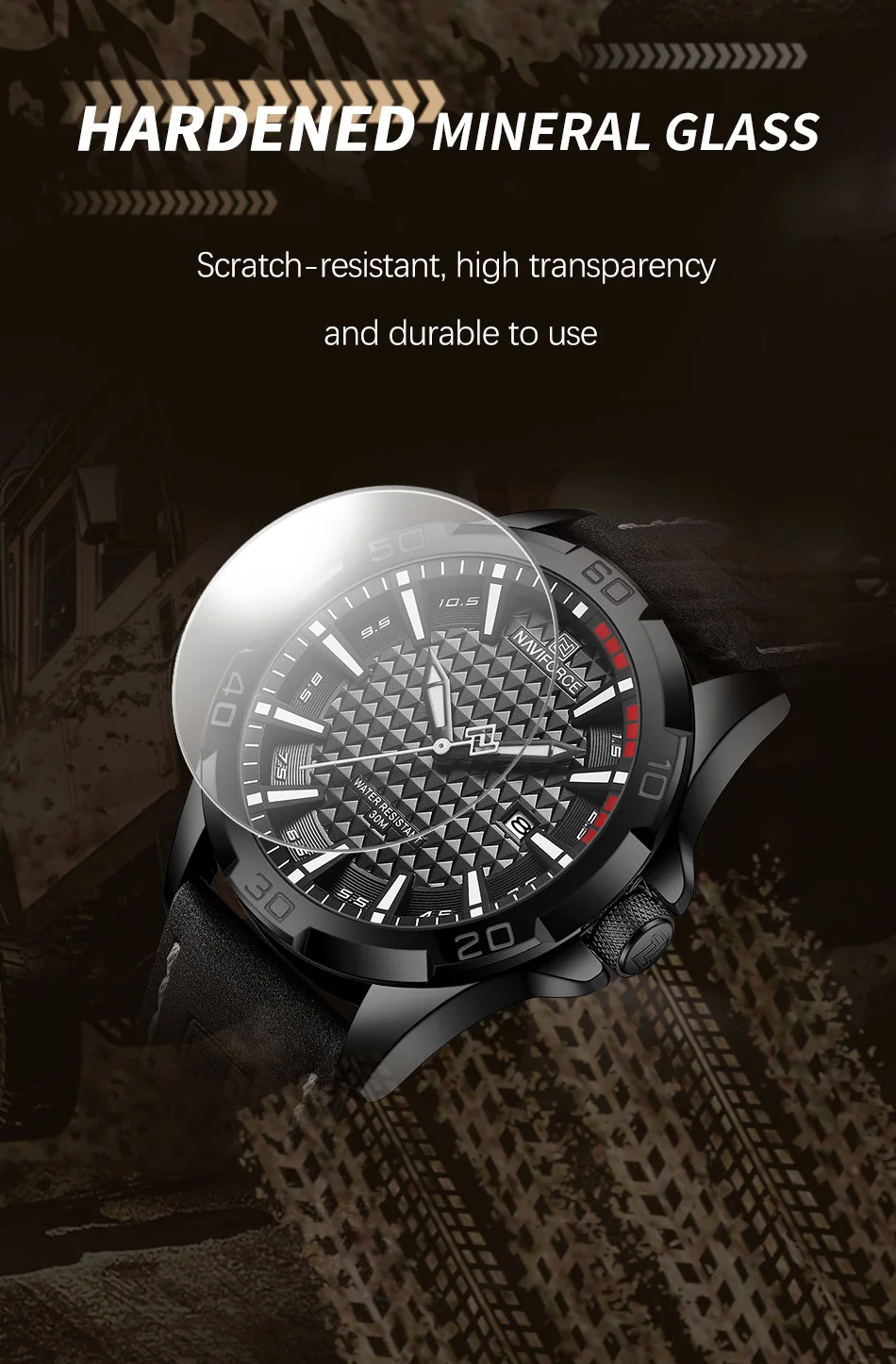 NAVIFORCE Brand Men Fashion Quartz Watches Male Leather Strap Sport Waterproof Wristwatches CalendarClock Relogio Masculino