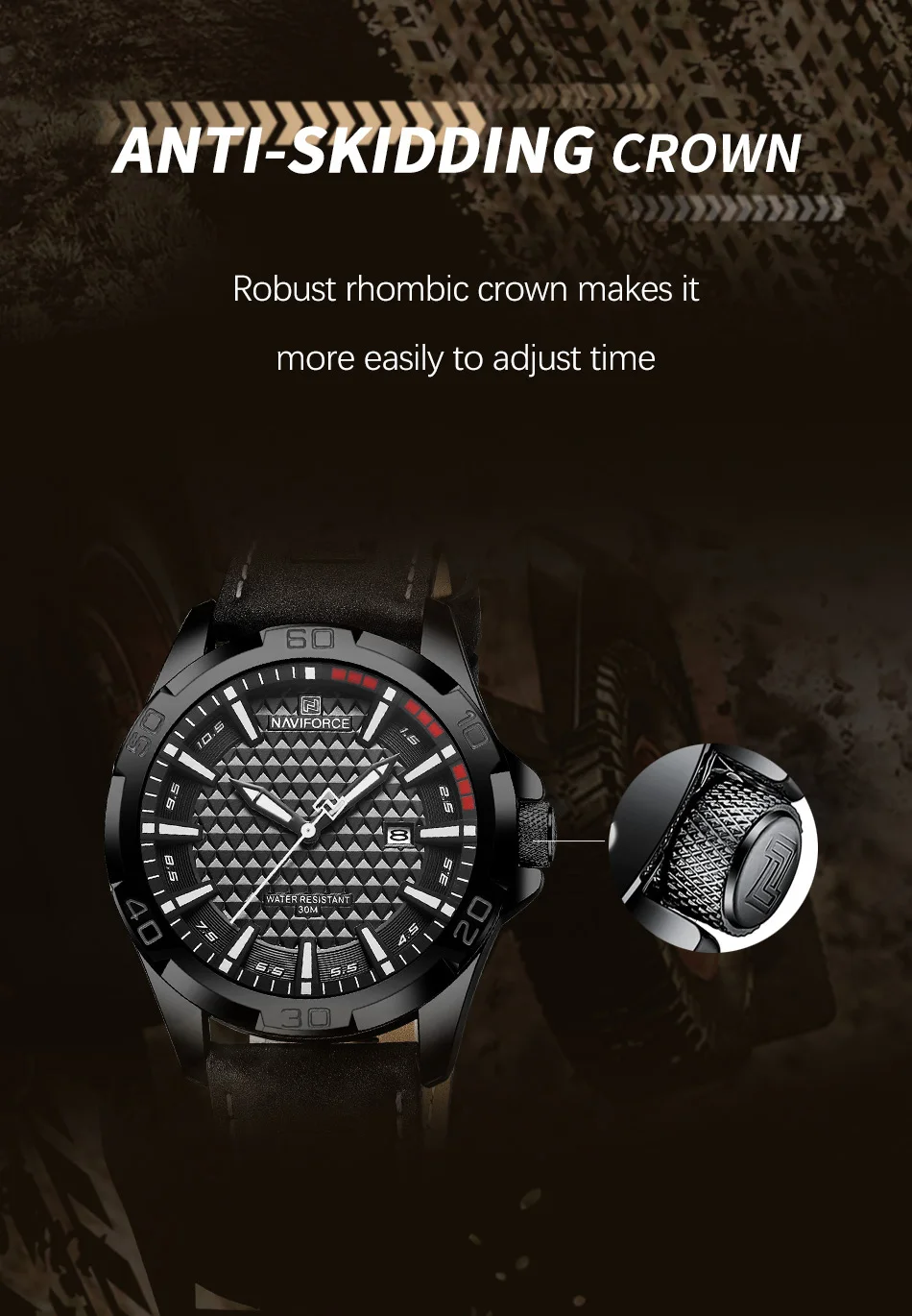 NAVIFORCE Brand Men Fashion Quartz Watches Male Leather Strap Sport Waterproof Wristwatches CalendarClock Relogio Masculino