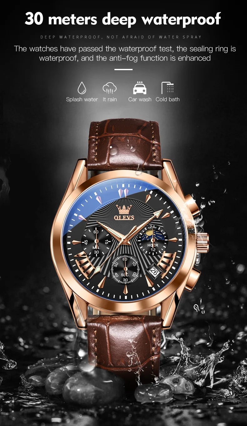 OLEVS Original Luxury Brand Men's Watches High Quality Waterproof Quartz Watch for Men Fashion Leather Strap Man Wristwatch