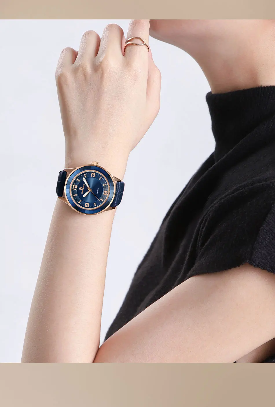 NAVIFORCE Original New Fashion Watch Leather Belt Women Wristwatches Simple Casual Ladies' Dress Quartz Clock Relogio Feminino