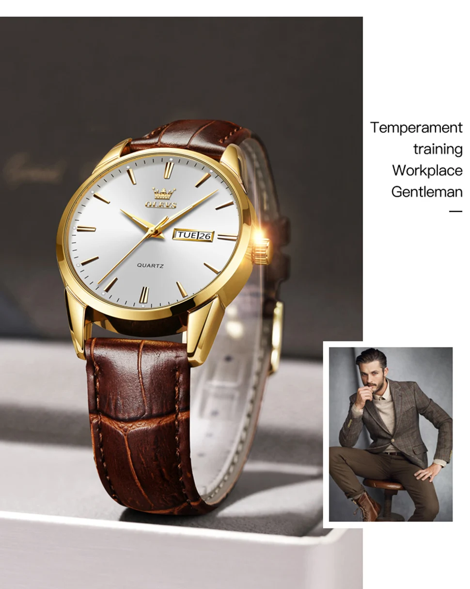 OLEVS Mens Quartz Watches Brand Luxury Casual Fashion Men's Watch For Gifts Breathable leather Waterproof luminous Wristwatch