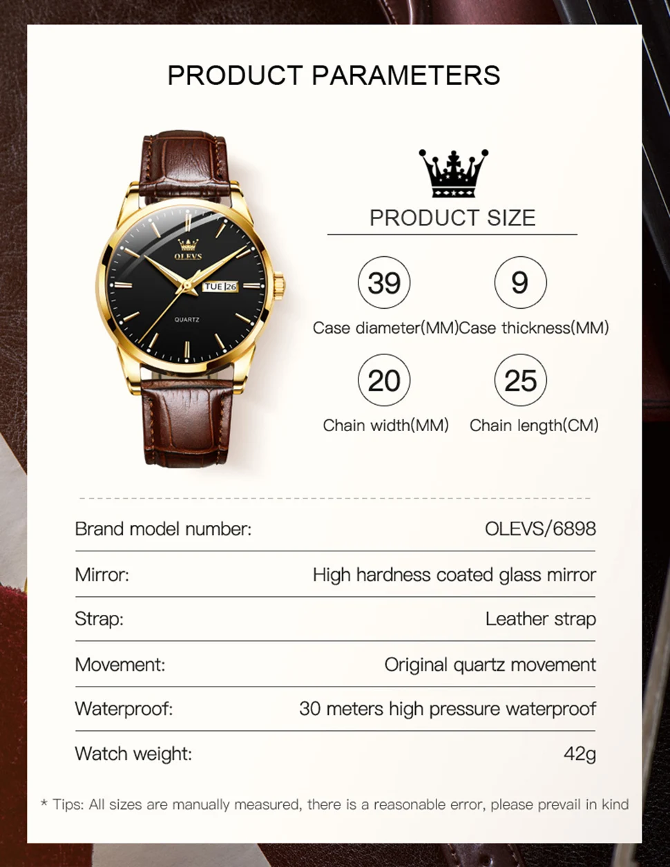 OLEVS Mens Quartz Watches Brand Luxury Casual Fashion Men's Watch For Gifts Breathable leather Waterproof luminous Wristwatch