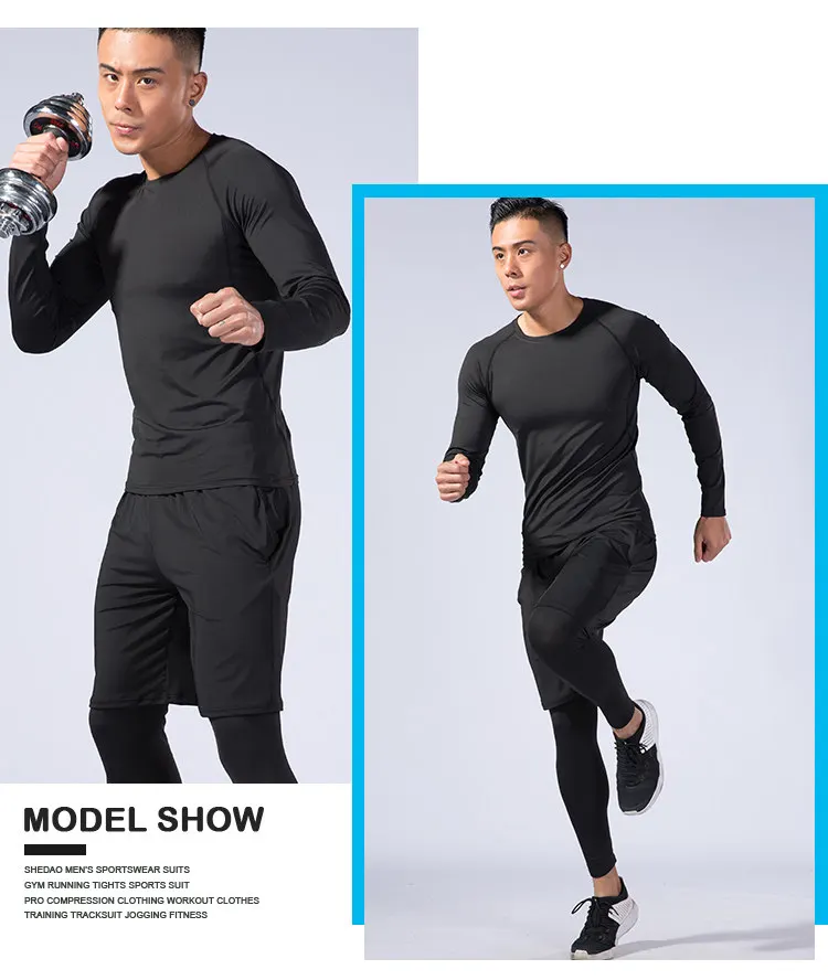 2pcs Men's Compression Sportswear Suit GYM Tight Sports Yoga Sets Workout Jogging MMA Fitness Clothing Tracksuit Pants Sporting