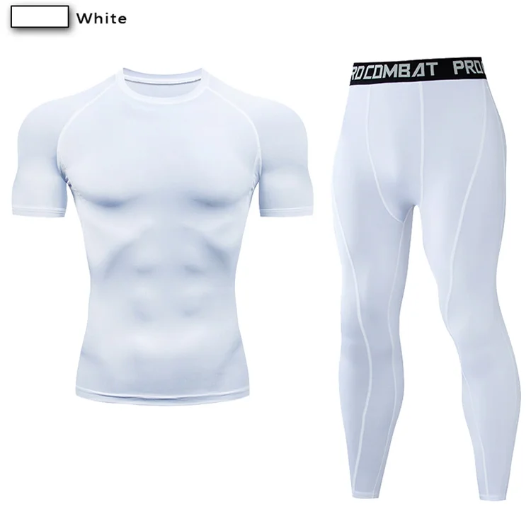 2pcs Men's Compression Sportswear Suit GYM Tight Sports Yoga Sets Workout Jogging MMA Fitness Clothing Tracksuit Pants Sporting