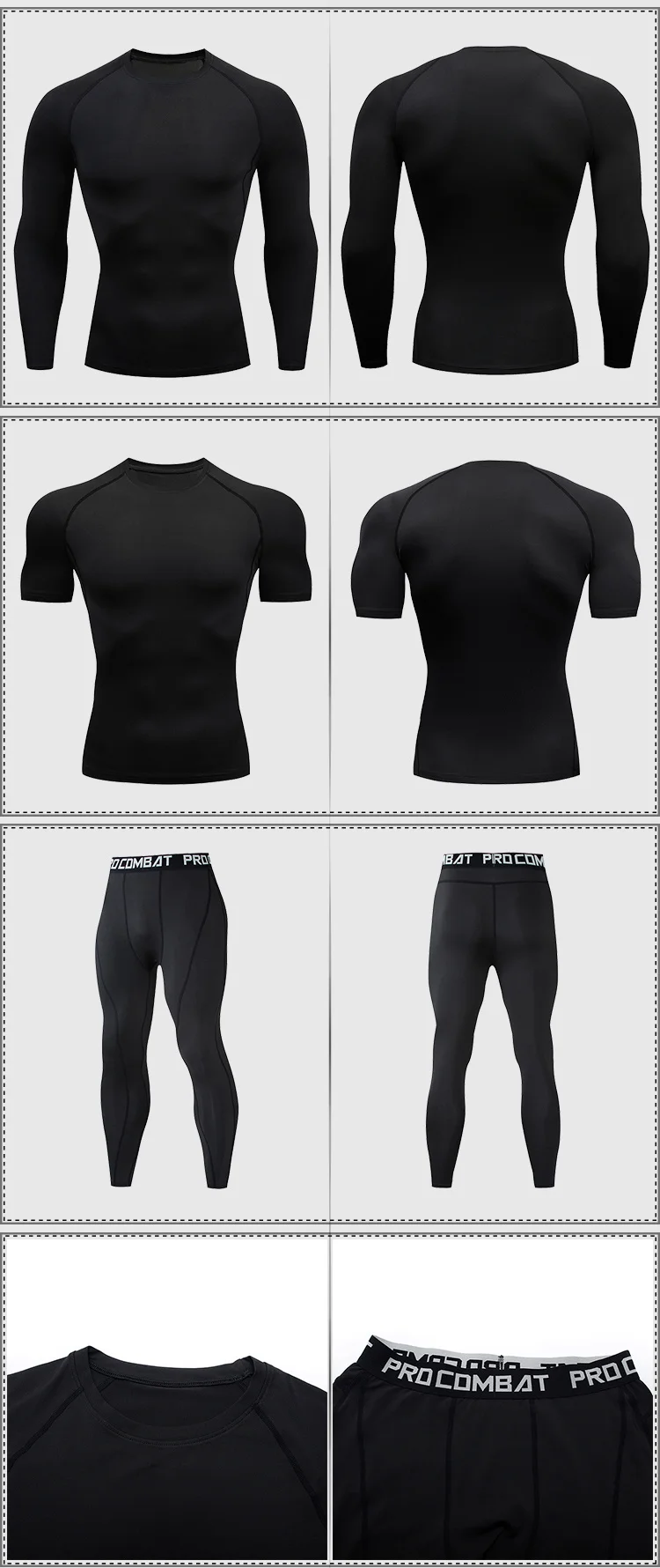 2pcs Men's Compression Sportswear Suit GYM Tight Sports Yoga Sets Workout Jogging MMA Fitness Clothing Tracksuit Pants Sporting