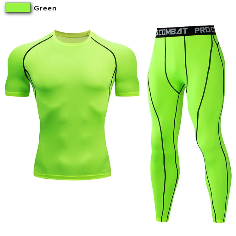 2pcs Men's Compression Sportswear Suit GYM Tight Sports Yoga Sets Workout Jogging MMA Fitness Clothing Tracksuit Pants Sporting