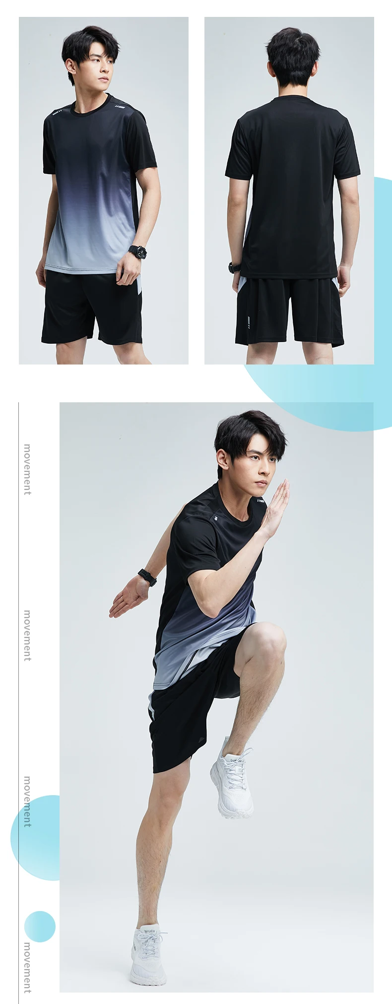 Fitness Clothes Men'S Ice Silk Quick-Dry Sportswear Set Summer Short-Sleeved T-Shirt Morning Running Basketball Training Room Sh