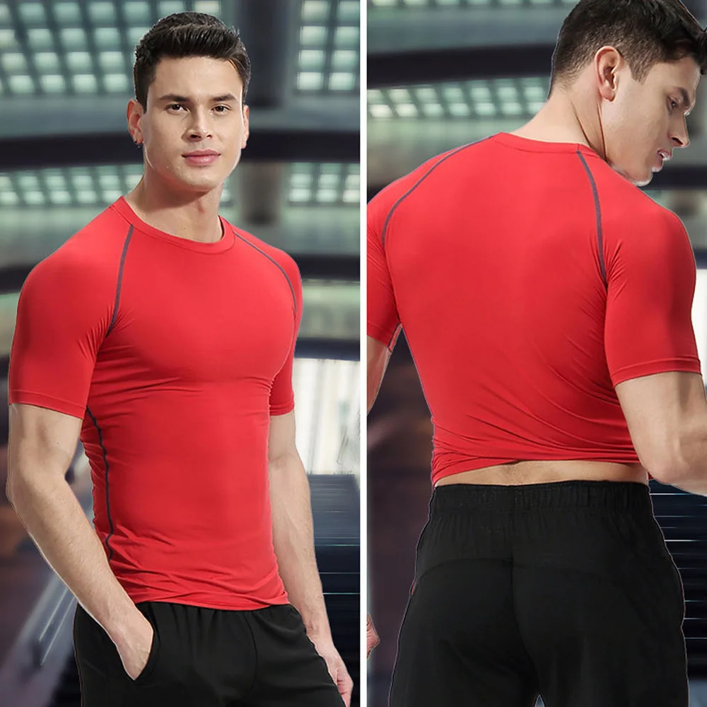 Men Running Compression Shirts Quick Dry Soccer Jersey Fitness Tight Sportswear Rash Guard Athletic Gym Sport Short Sleeve Shirt