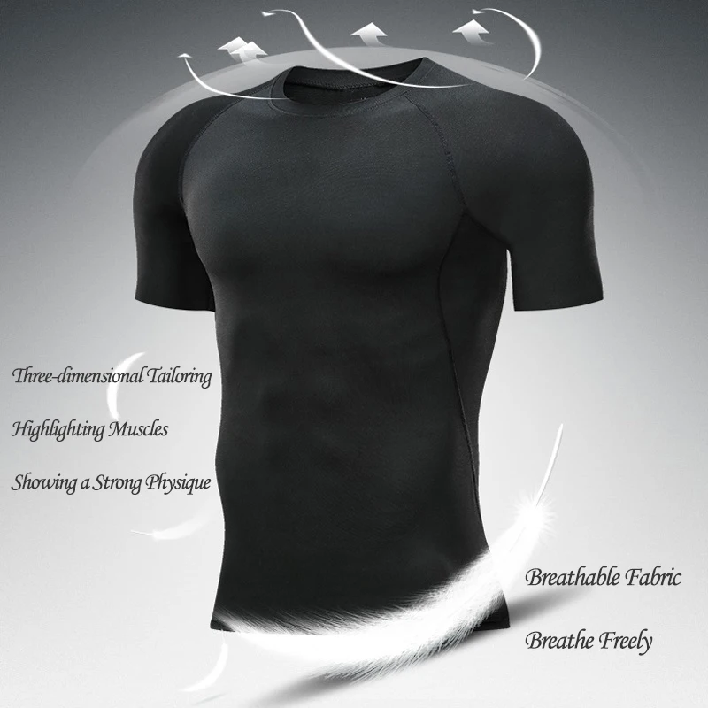 Men Running Compression Shirts Quick Dry Soccer Jersey Fitness Tight Sportswear Rash Guard Athletic Gym Sport Short Sleeve Shirt