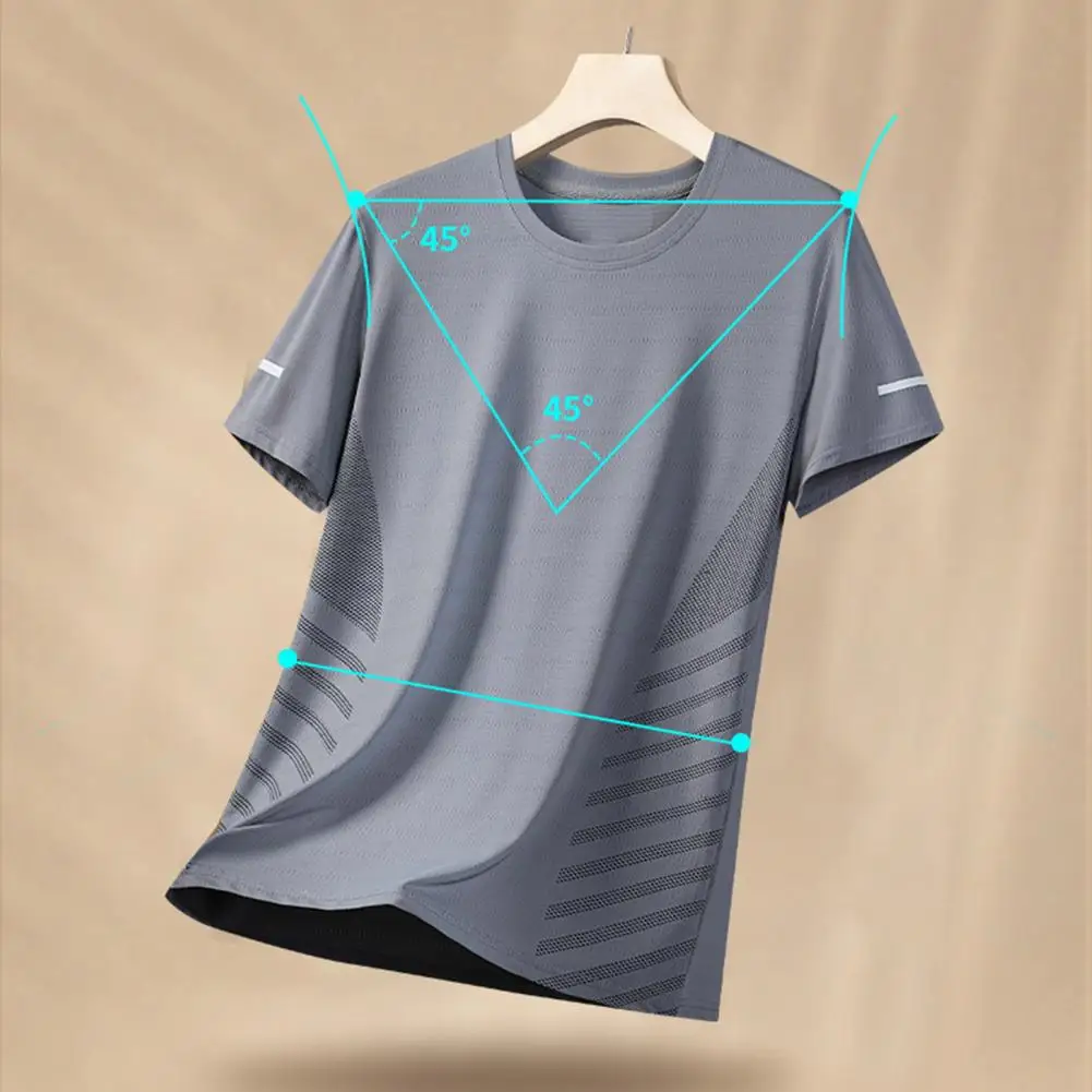 Quick drying ice silk short sleeved T-shirt, simple and loose sportswear, sweat wicking and breathable running basketball shirt