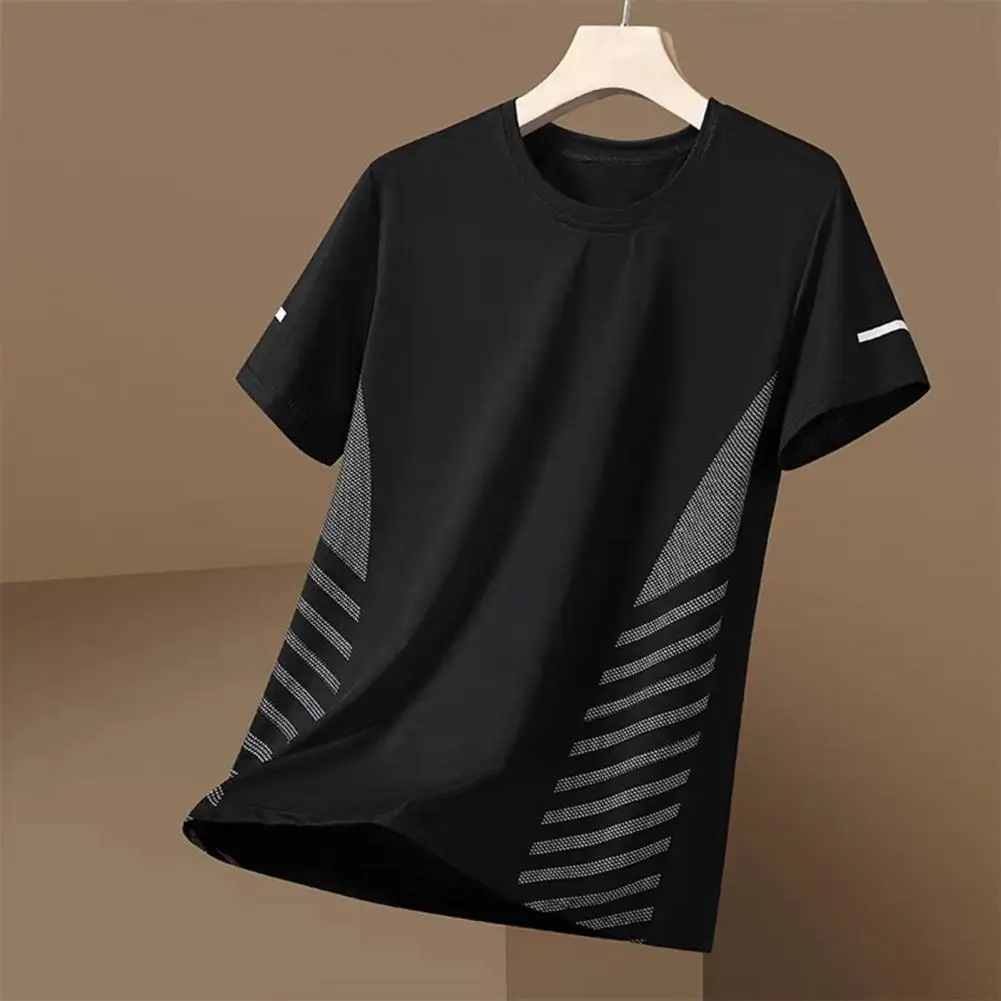 Quick drying ice silk short sleeved T-shirt, simple and loose sportswear, sweat wicking and breathable running basketball shirt