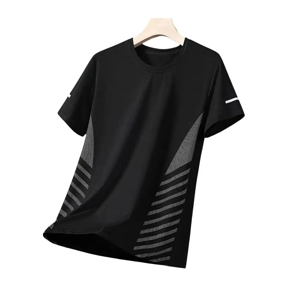 Quick drying ice silk short sleeved T-shirt, simple and loose sportswear, sweat wicking and breathable running basketball shirt