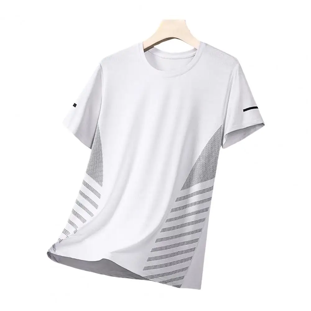 Quick drying ice silk short sleeved T-shirt, simple and loose sportswear, sweat wicking and breathable running basketball shirt