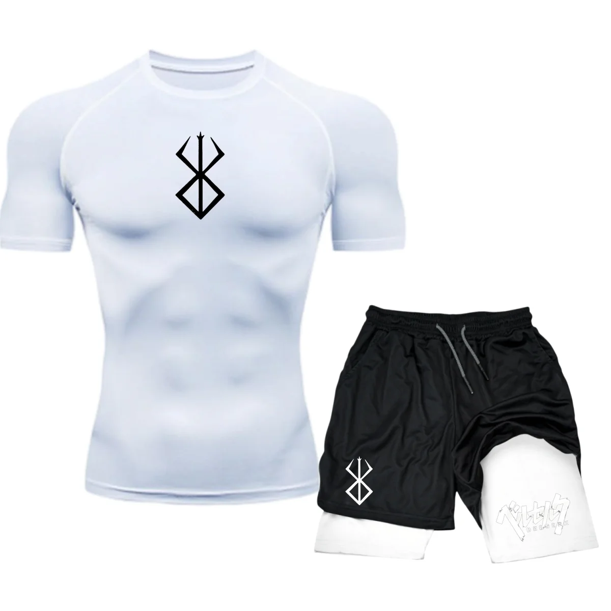 Men's Compression Sportswear Suit Gym Short Sleeved T-Shirt Sports Set Goku 2Pcs Workout Jogging Shorts 2 in 1 Fitness Tracksuit