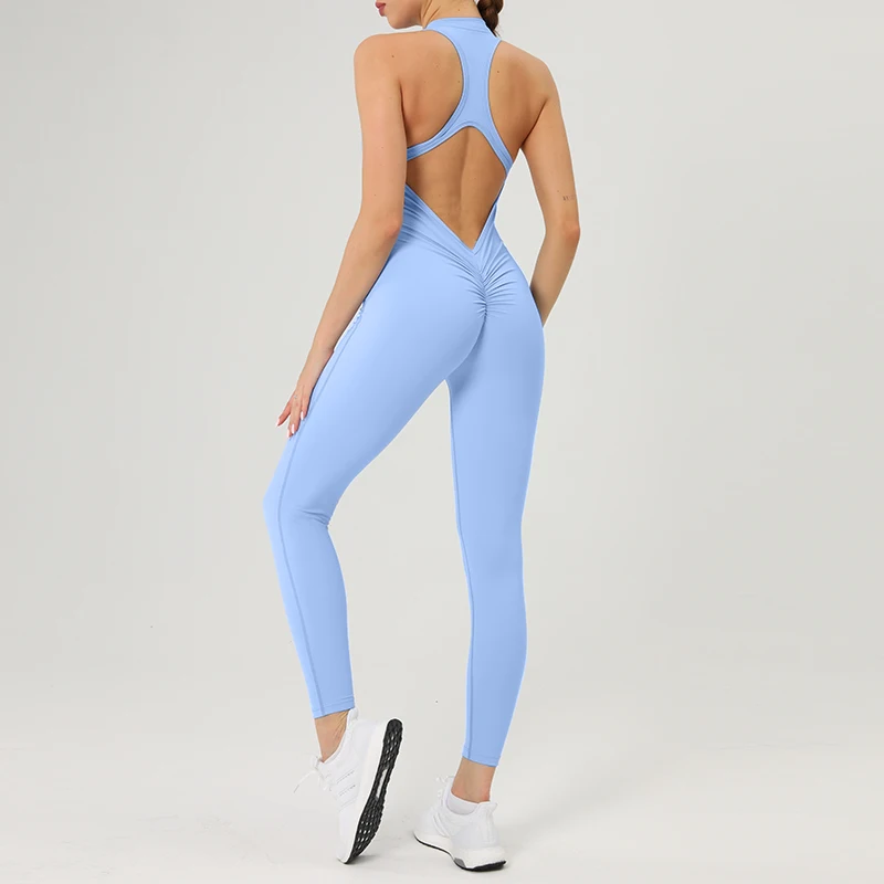 Scrunch Gym Jumpsuit Women's Fitness Suit Short Sets Sports Overalls for Woman Tracksuit Yoga Clothing Zipper Workout Sportswear