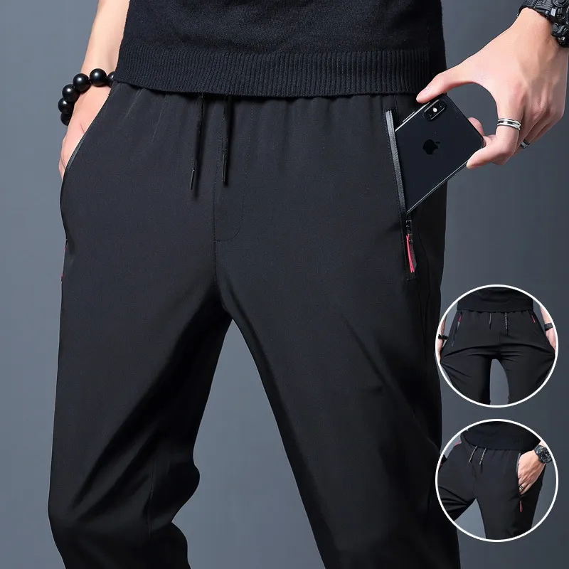 2024 Men's Running Pants Quick-Dry Thin Casual Trousers Sport Pants with Zipper Pockets Sportswear Running Jogging Sportpants