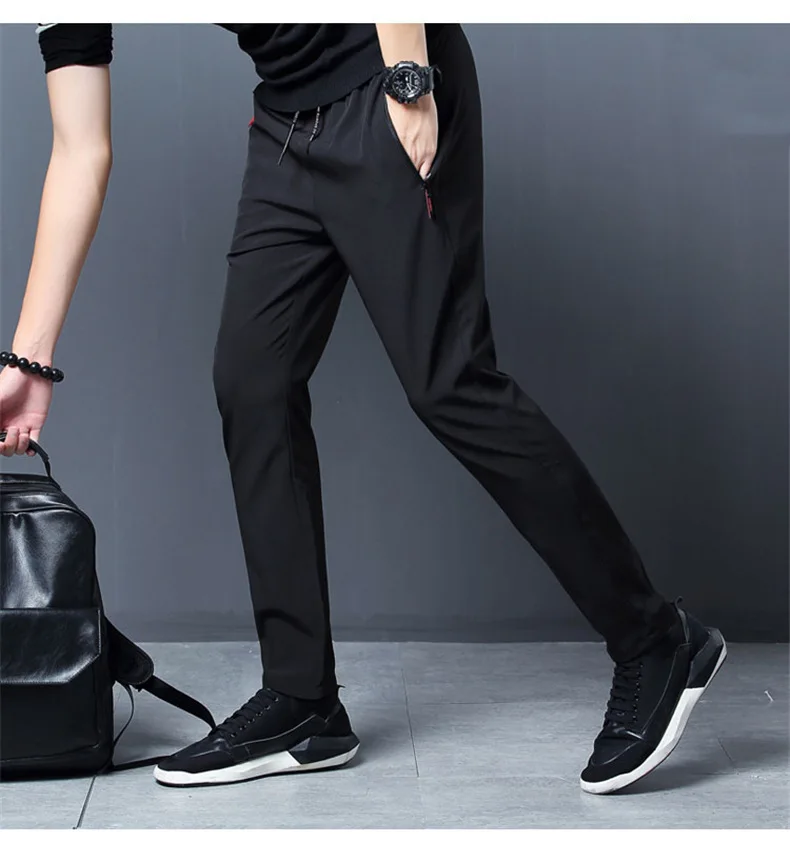 2024 Men's Running Pants Quick-Dry Thin Casual Trousers Sport Pants with Zipper Pockets Sportswear Running Jogging Sportpants