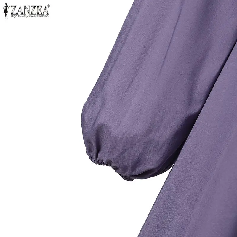 ZANZEA Muslim Women Summer Abaya Sundress Solid Islamic Clothing Marocain Vestido Robe Femme Fashion Long Sleeve Kaftan Dress