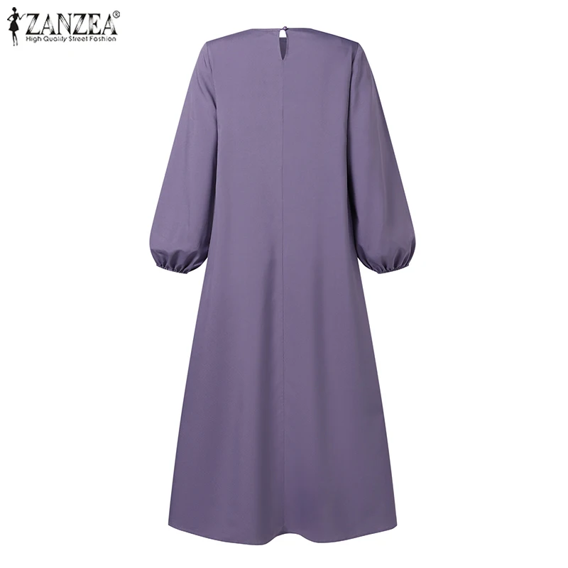 ZANZEA Muslim Women Summer Abaya Sundress Solid Islamic Clothing Marocain Vestido Robe Femme Fashion Long Sleeve Kaftan Dress