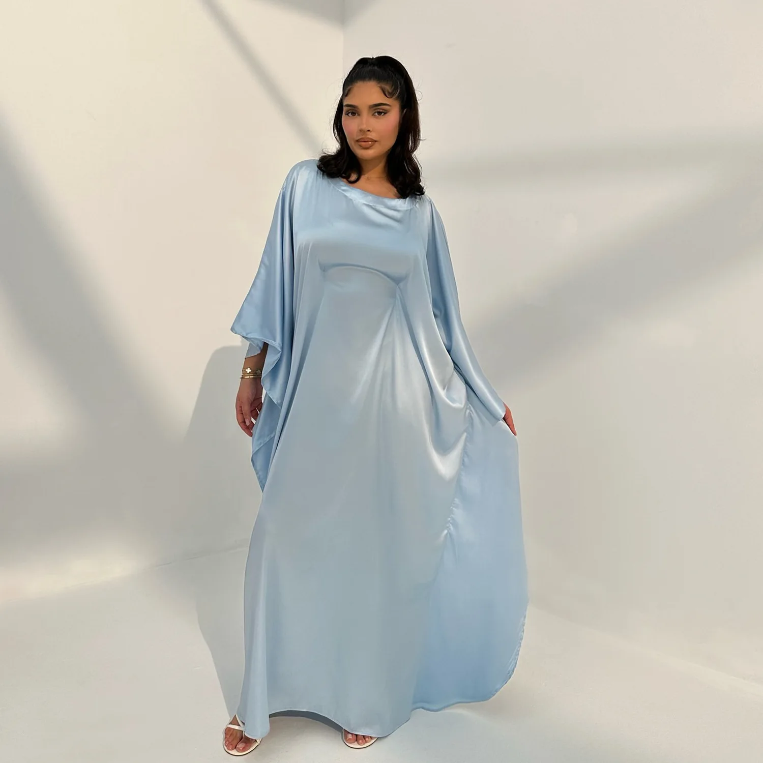 Eid Modest Bat Sleeve Muslim Party Dress for Women Ramadan Abaya Long Dress Kaftan Vestidos Largos Dubai Robe Jalabiya 2024