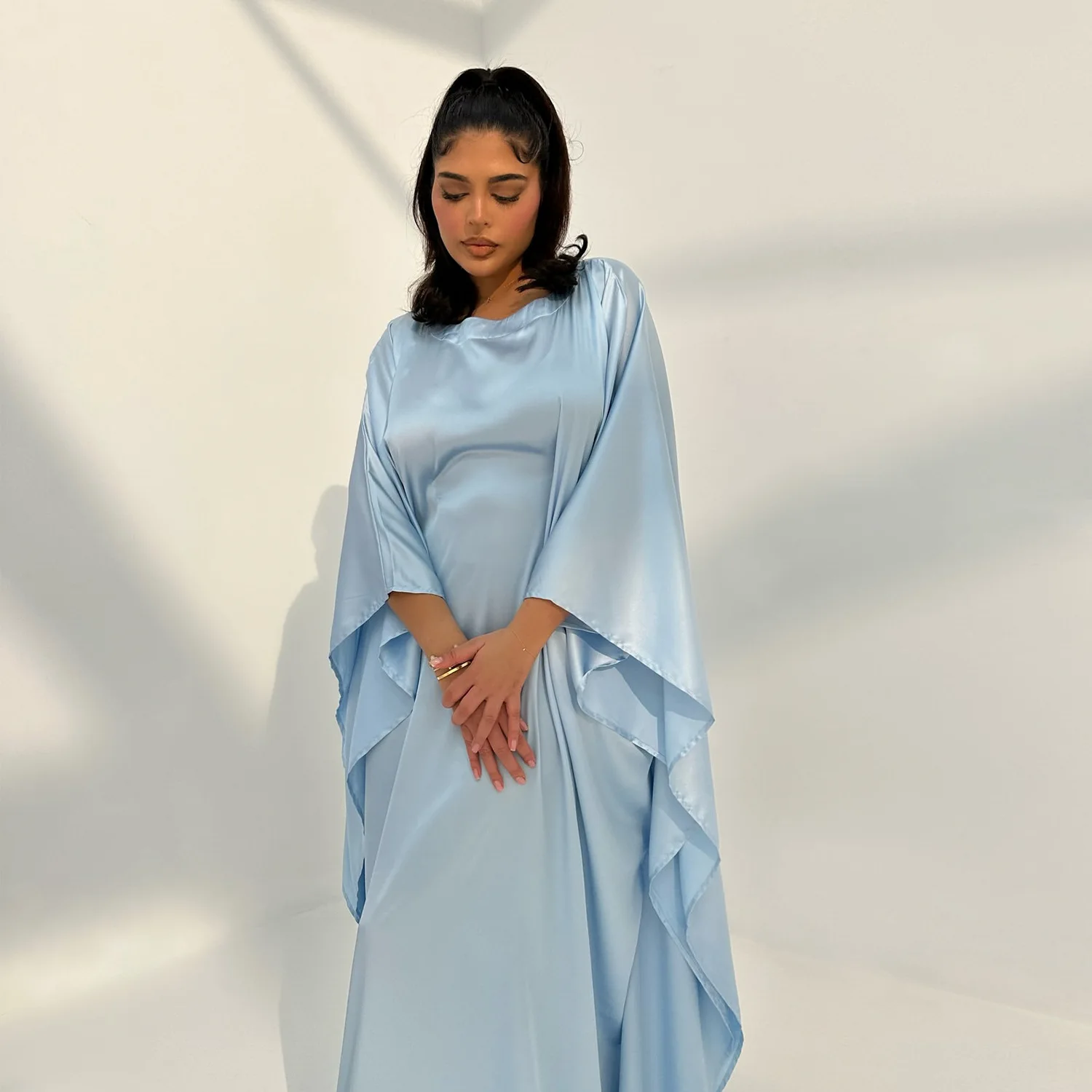 Eid Modest Bat Sleeve Muslim Party Dress for Women Ramadan Abaya Long Dress Kaftan Vestidos Largos Dubai Robe Jalabiya 2024