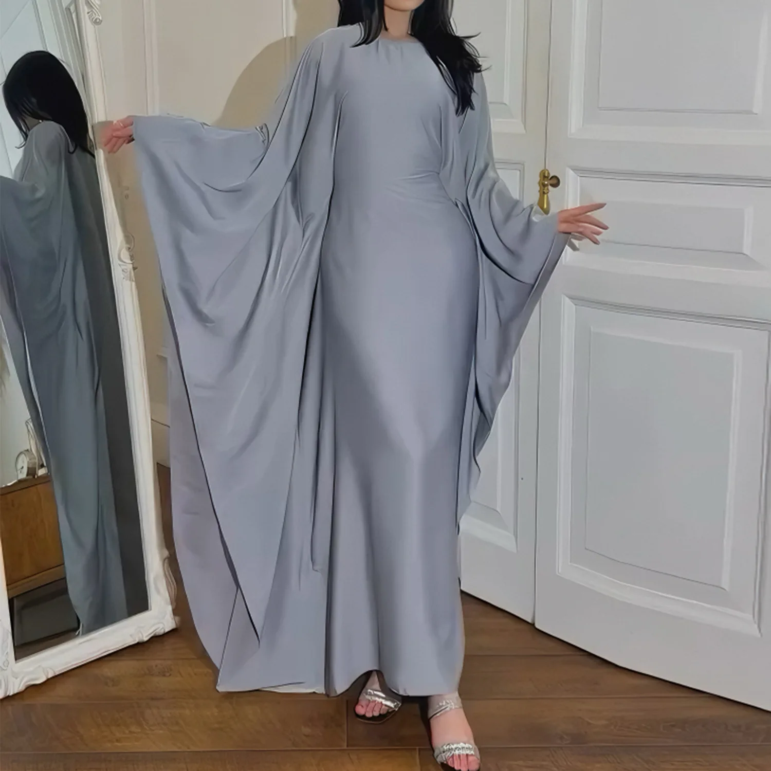 Eid Modest Bat Sleeve Muslim Party Dress for Women Ramadan Abaya Long Dress Kaftan Vestidos Largos Dubai Robe Jalabiya 2024