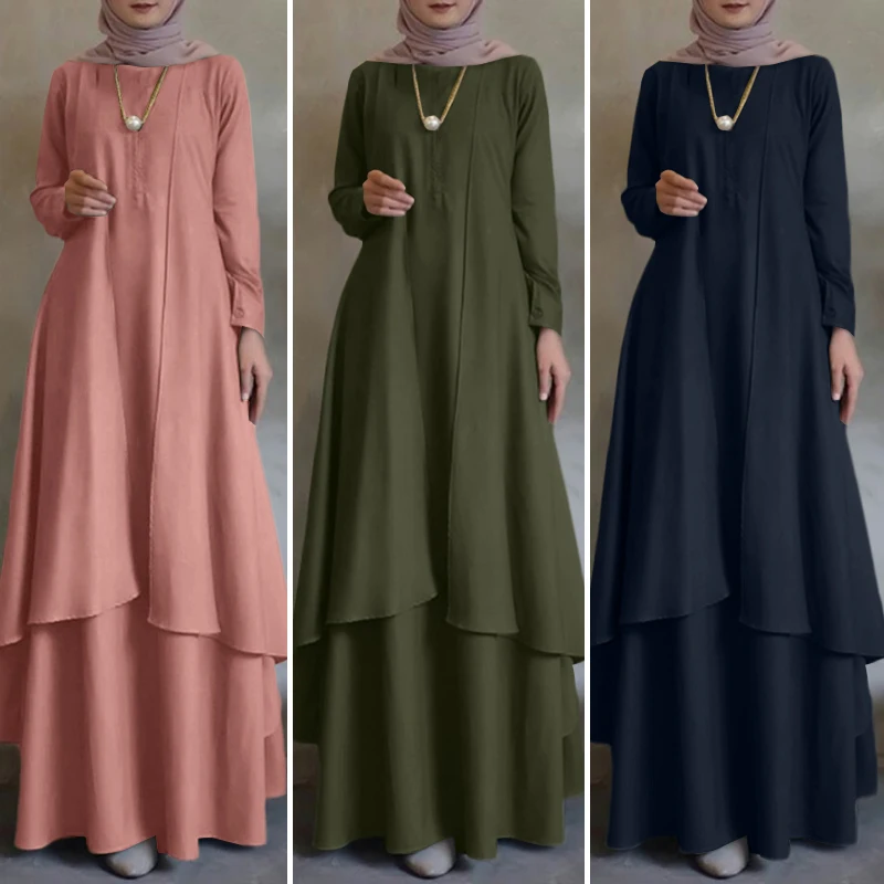 Irregular Hem Loose Long Dress Dubai Turkey Abaya Hijab Sundress Oversized ZANZEA Women Long Sleeve Muslim Kaftan Maxi Dresses