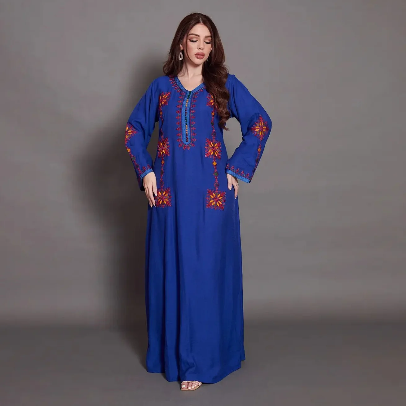 Elegant Embroidery Muslim Dress for Women Jalabiya Abaya Ramadan Long Dresses Abayas Woman Kimono Robe Moroccan Caftan Vestidos