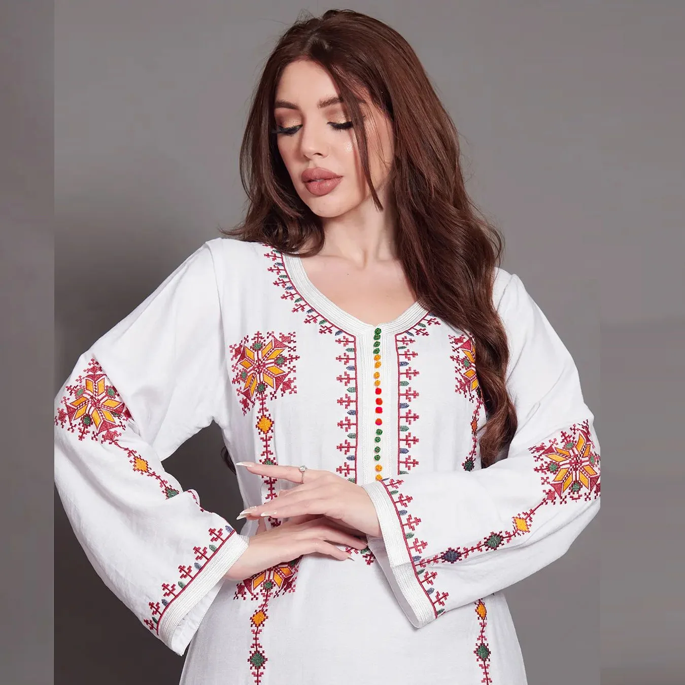 Elegant Embroidery Muslim Dress for Women Jalabiya Abaya Ramadan Long Dresses Abayas Woman Kimono Robe Moroccan Caftan Vestidos