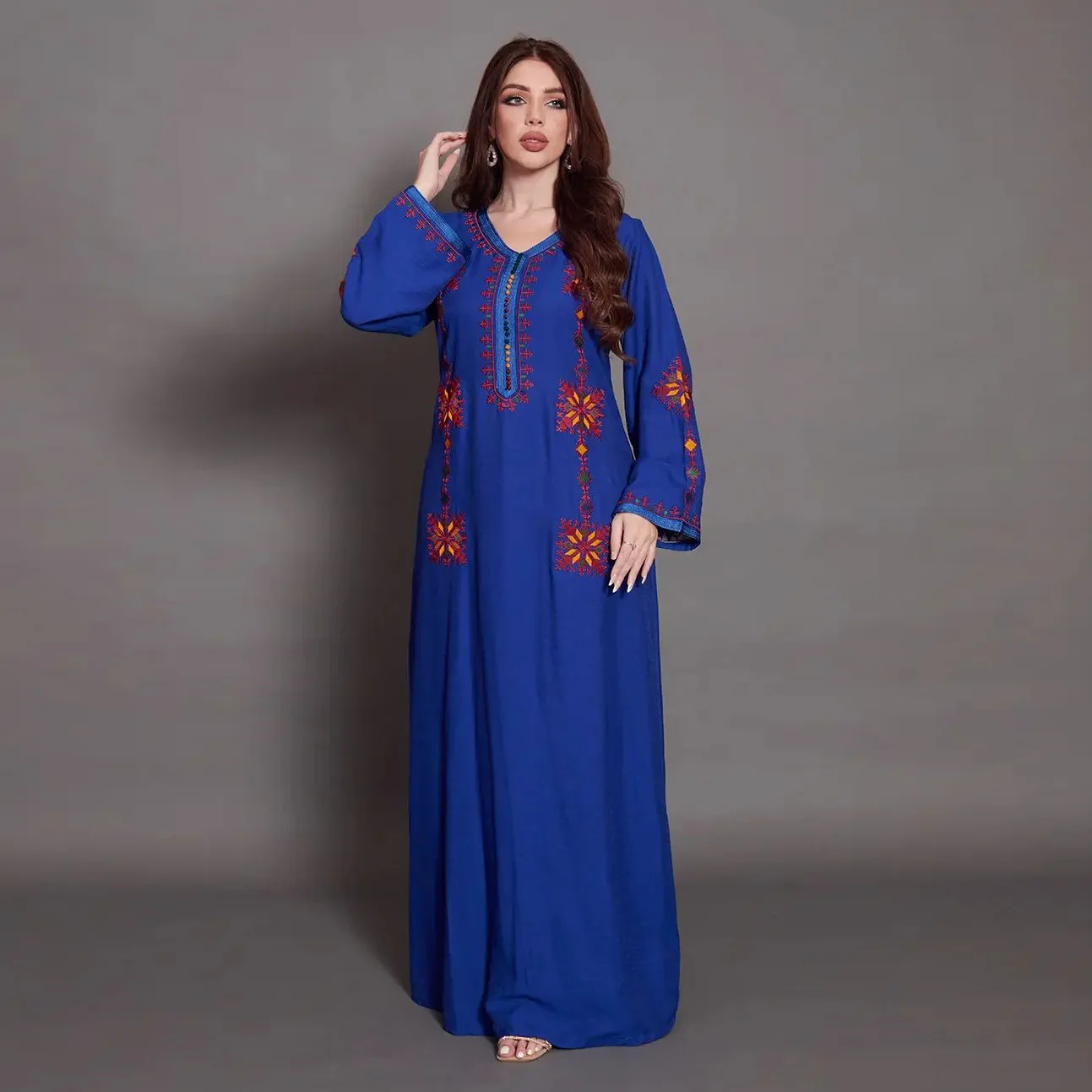 Elegant Embroidery Muslim Dress for Women Jalabiya Abaya Ramadan Long Dresses Abayas Woman Kimono Robe Moroccan Caftan Vestidos