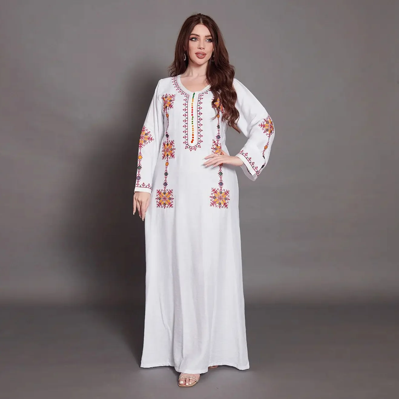 Elegant Embroidery Muslim Dress for Women Jalabiya Abaya Ramadan Long Dresses Abayas Woman Kimono Robe Moroccan Caftan Vestidos