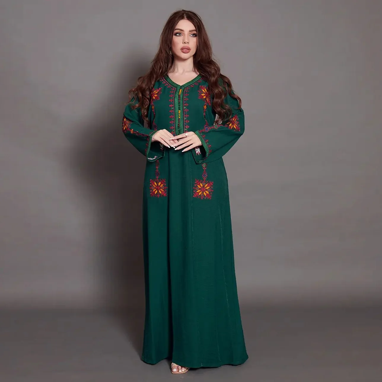 Elegant Embroidery Muslim Dress for Women Jalabiya Abaya Ramadan Long Dresses Abayas Woman Kimono Robe Moroccan Caftan Vestidos