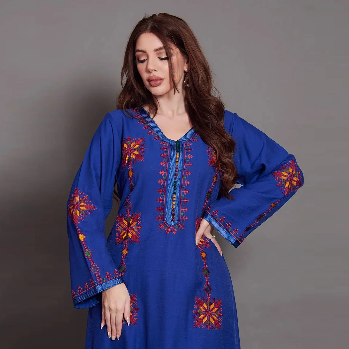 Elegant Embroidery Muslim Dress for Women Jalabiya Abaya Ramadan Long Dresses Abayas Woman Kimono Robe Moroccan Caftan Vestidos