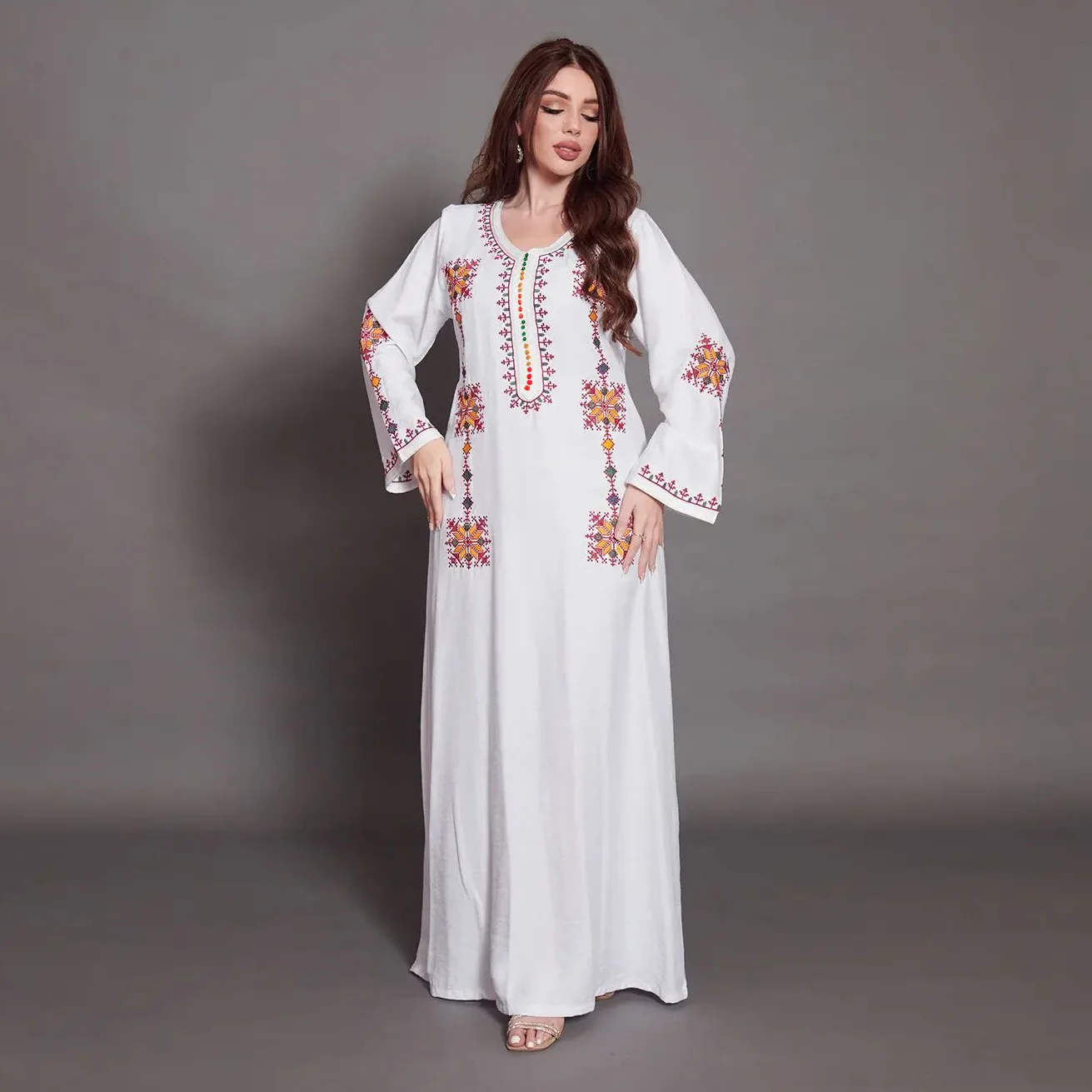 Elegant Embroidery Muslim Dress for Women Jalabiya Abaya Ramadan Long Dresses Abayas Woman Kimono Robe Moroccan Caftan Vestidos