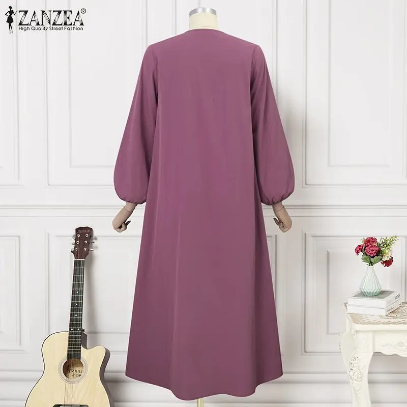 ZANZEA Muslim Fashion Dress Abaya IsIamic Clothing Women Elegant Long Sleeve Party Robe Vestidos Causal Loose Ramadan Sundress