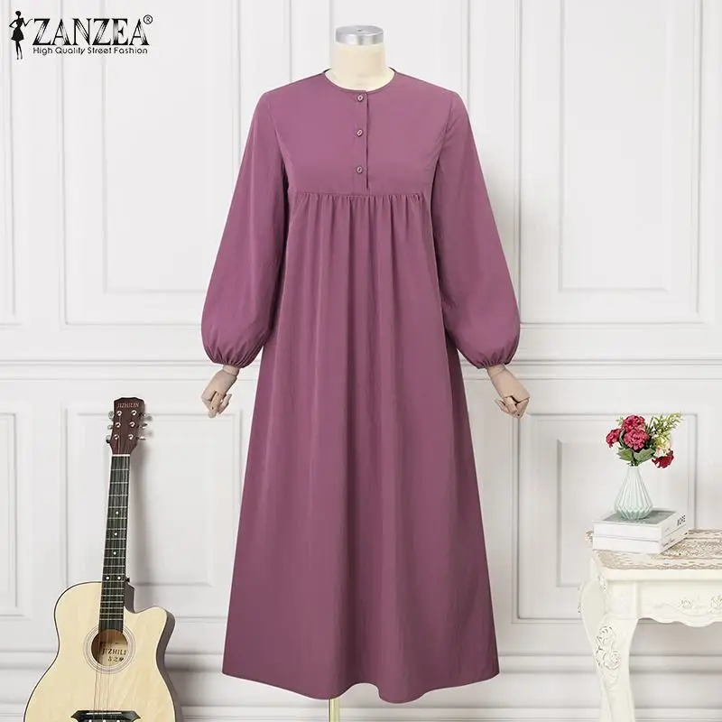 ZANZEA Muslim Fashion Dress Abaya IsIamic Clothing Women Elegant Long Sleeve Party Robe Vestidos Causal Loose Ramadan Sundress