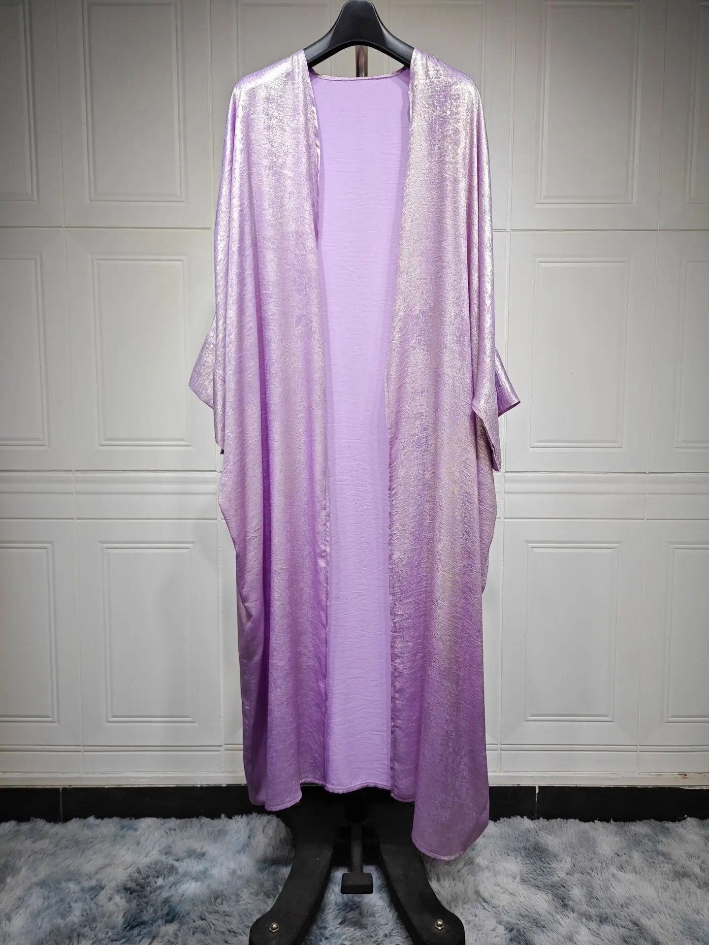 Ramadan Eid Shiny Batwing Satin Open Kimono Abaya Dubai Luxury Muslim Abayas For Women Kaftan Dress Islamic Clothing Femme Robes