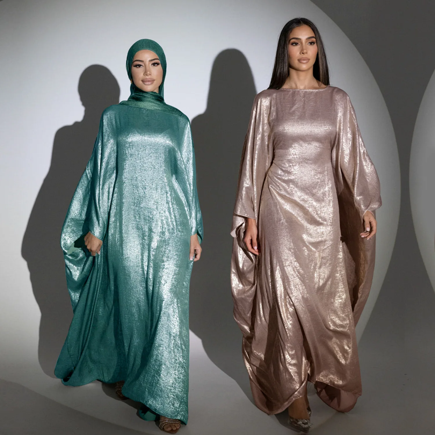 Shiny Batwing Satin Maxi Abaya Dubai Luxury 2024 Abayas For Women Muslim Kaftan Dress Islam Caftan Marocain Femme Long Robes