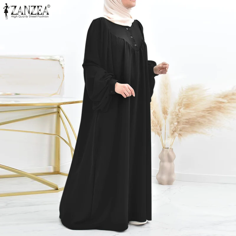 Muslim Hijab Dresses For Women Turkey Abaya Oversize Robe ZANZEA Eid Mubarek Maxi Sundress Dubai Vestidos Kaftan Isamic Clothing