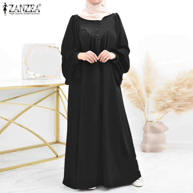 Muslim Hijab Dresses For Women Turkey Abaya Oversize Robe ZANZEA Eid Mubarek Maxi Sundress Dubai Vestidos Kaftan Isamic Clothing