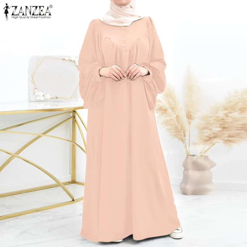 Muslim Hijab Dresses For Women Turkey Abaya Oversize Robe ZANZEA Eid Mubarek Maxi Sundress Dubai Vestidos Kaftan Isamic Clothing