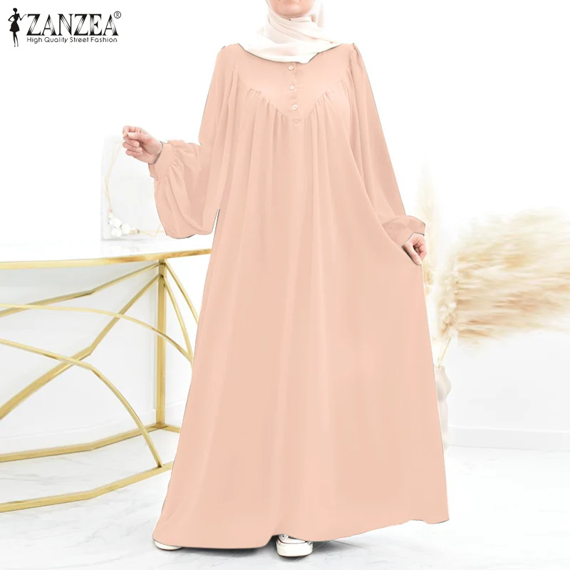 Muslim Hijab Dresses For Women Turkey Abaya Oversize Robe ZANZEA Eid Mubarek Maxi Sundress Dubai Vestidos Kaftan Isamic Clothing