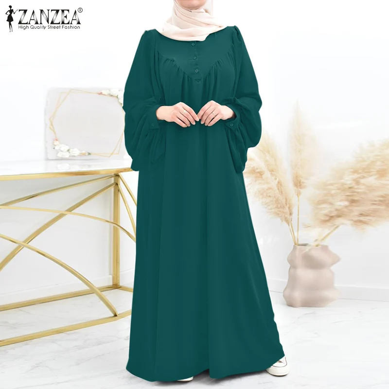 Muslim Hijab Dresses For Women Turkey Abaya Oversize Robe ZANZEA Eid Mubarek Maxi Sundress Dubai Vestidos Kaftan Isamic Clothing