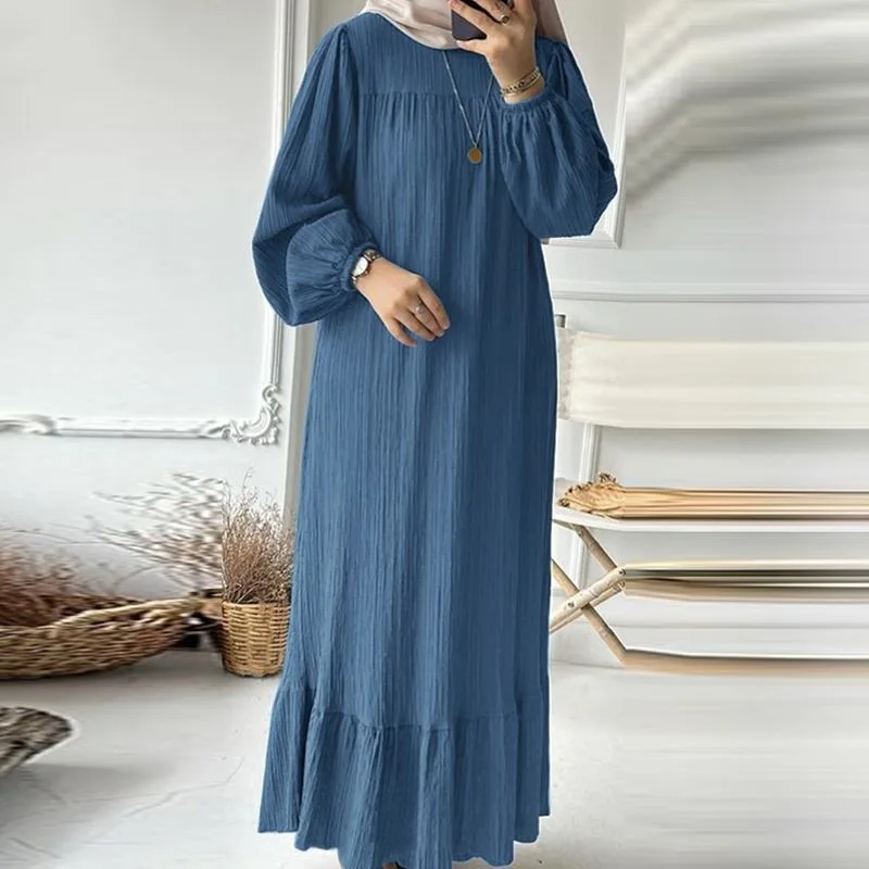 Eid Muslim Dress for Women Vintage Ruffle Hem Abaya Morocco Party Dresses Ramadan Lace-up Kaftan Islam Dubai Arab Long Robe 2024