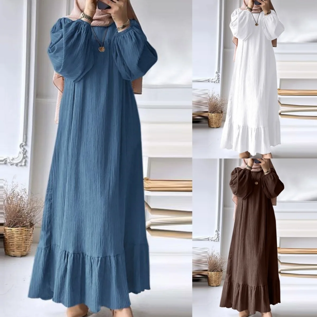 Eid Muslim Dress for Women Vintage Ruffle Hem Abaya Morocco Party Dresses Ramadan Lace-up Kaftan Islam Dubai Arab Long Robe 2024