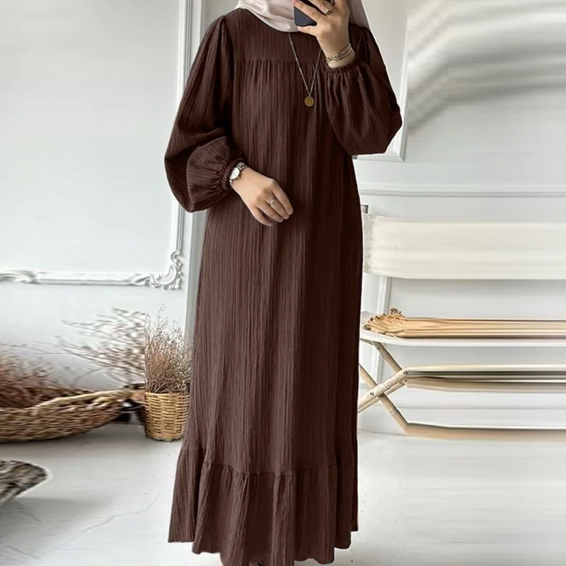 Eid Muslim Dress for Women Vintage Ruffle Hem Abaya Morocco Party Dresses Ramadan Lace-up Kaftan Islam Dubai Arab Long Robe 2024