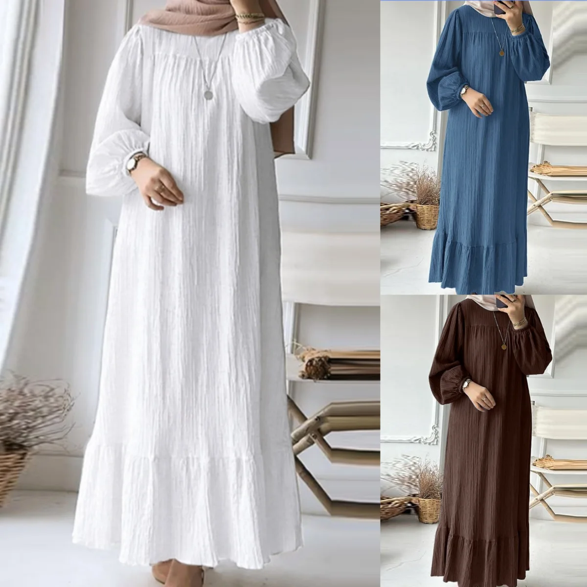 Eid Muslim Dress for Women Vintage Ruffle Hem Abaya Morocco Party Dresses Ramadan Lace-up Kaftan Islam Dubai Arab Long Robe 2024